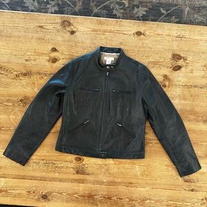 J. Crew Black Leather Bomber Jacket Size Medium